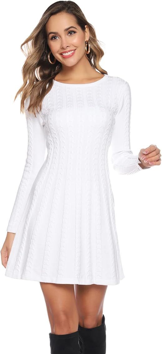 Gyabnw Knitted Dress for Women Cable Twist Jumper Dress Long Sleeve Round Neck A-line Sweater Dress  | Amazon (UK)