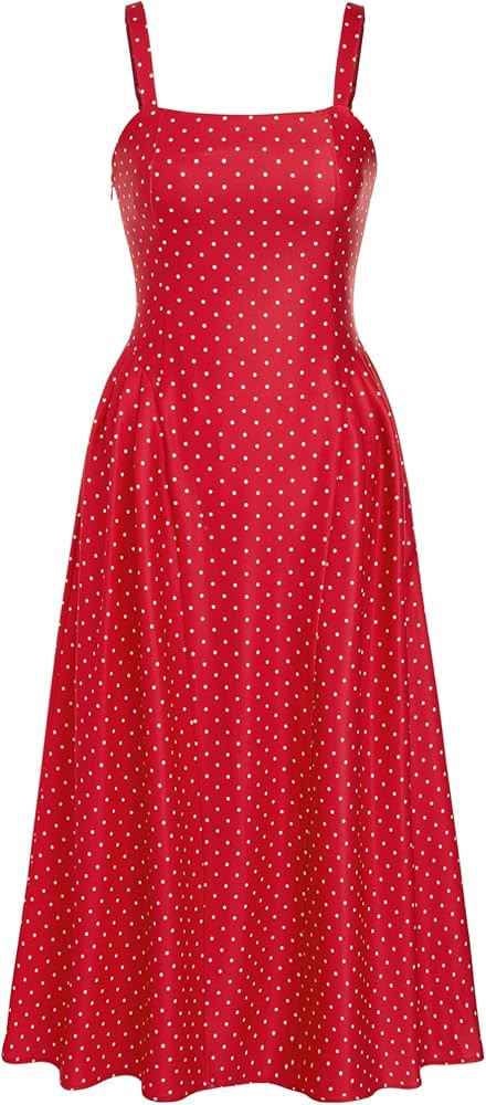 CIDER Womens Polka Dots Summer Casual Dresses Square Neck Sleeveless Midi A Line Elegant Dress | Amazon (US)