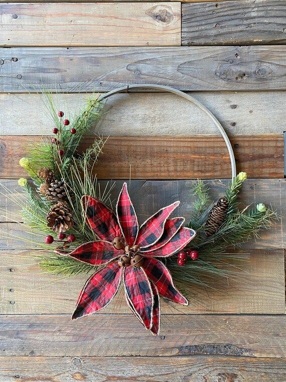 Christmas Wreath Poinsettia Winter Wreath Pinecones - Etsy | Etsy (US)