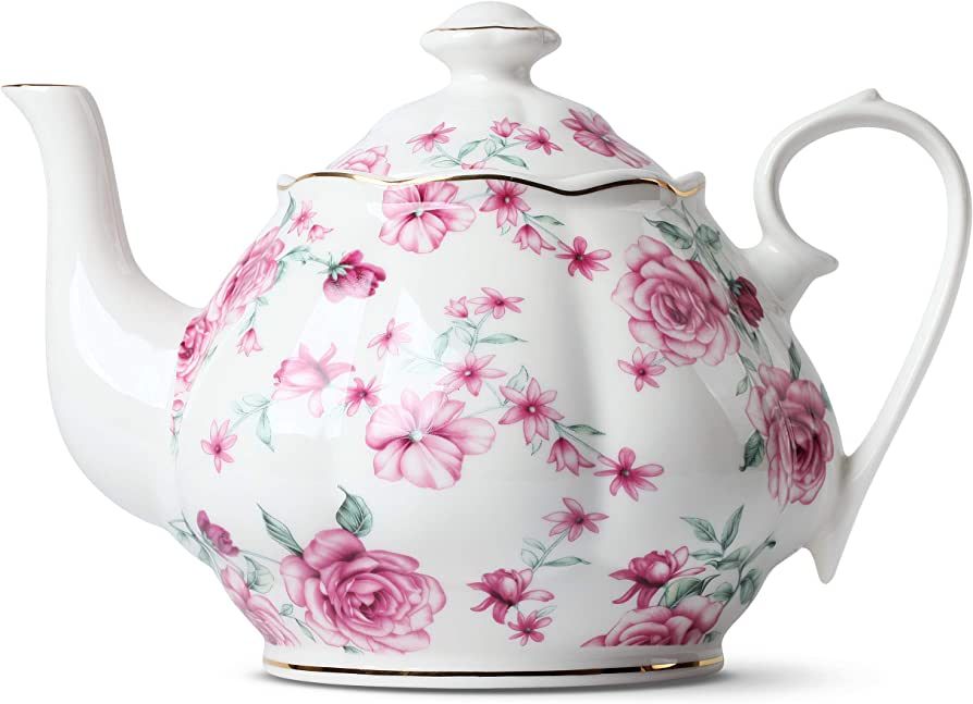 BTaT- Floral Tea Pot, Teapot, Porcelain Teapot, 38 oz, Floral Teapot, Bone China Teapot for Tea S... | Amazon (US)
