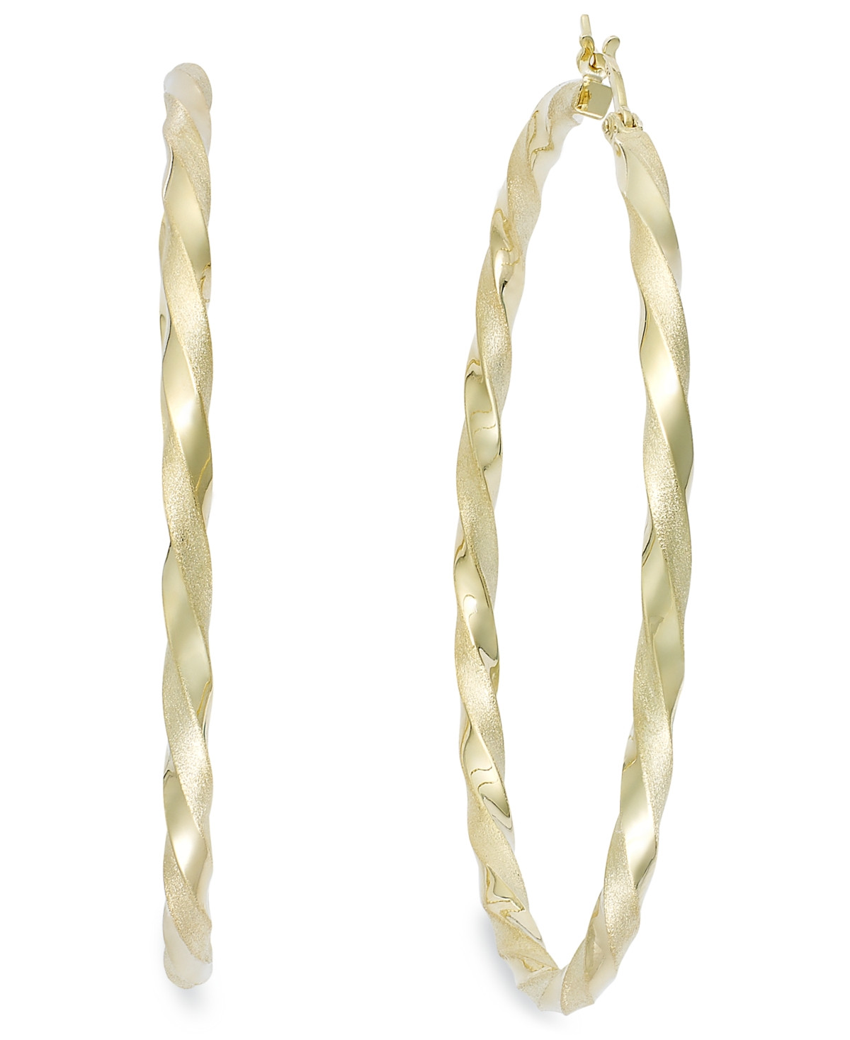 Twist Hoop Earrings in 14k Gold Plated Sterling Silver or Sterling Silver (60mm) - Gold Over Silver | Macy's