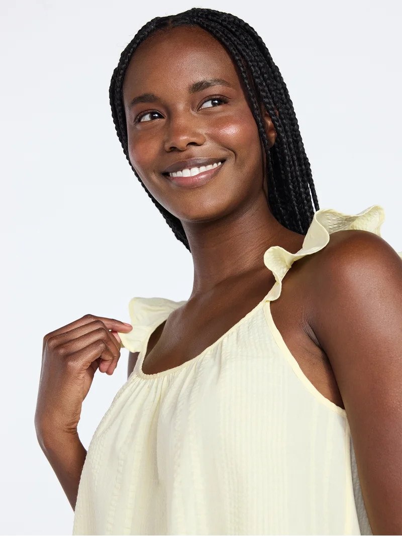 Joyspun Women's Seersucker Sleep Cami and Shorts Set with Ruffle, 2-Piece, Sizes XS-3X | Walmart (US)