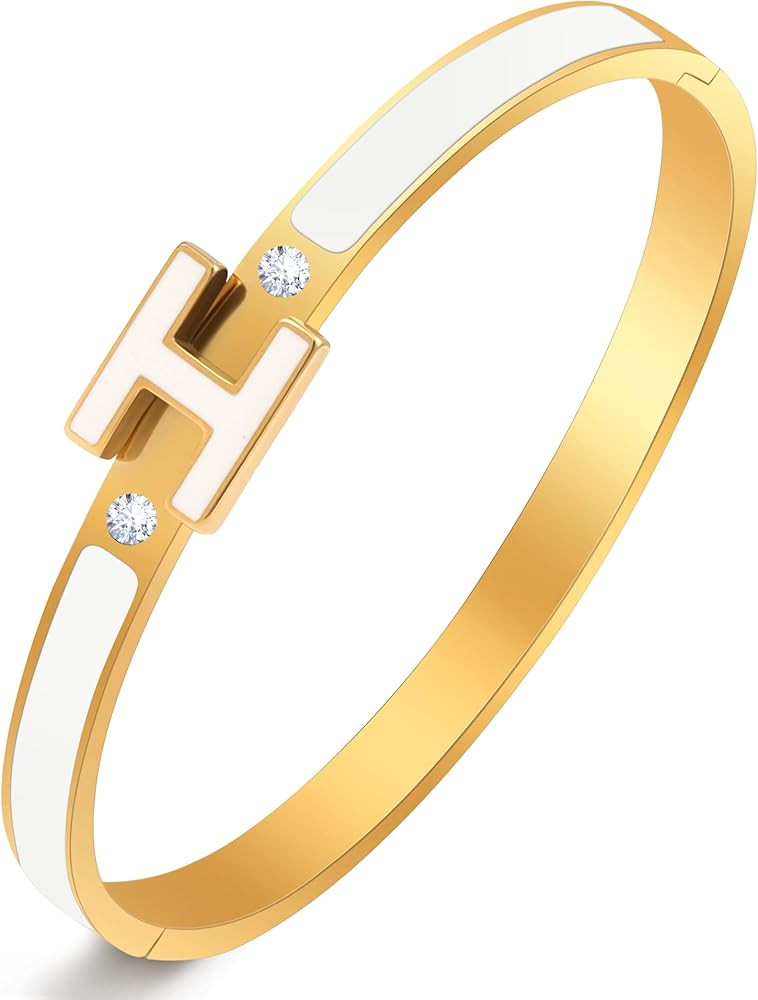 Gold Bracelet for Women, 18K Gold Titanium Steel Butterfly Cross Clover Heart Snake Bracelets Gif... | Amazon (US)