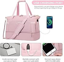 Gym Bag for Women, Sports Travel Duffel Bag with USB Charging Port, Weekender Overnight Bag with ... | Amazon (US)