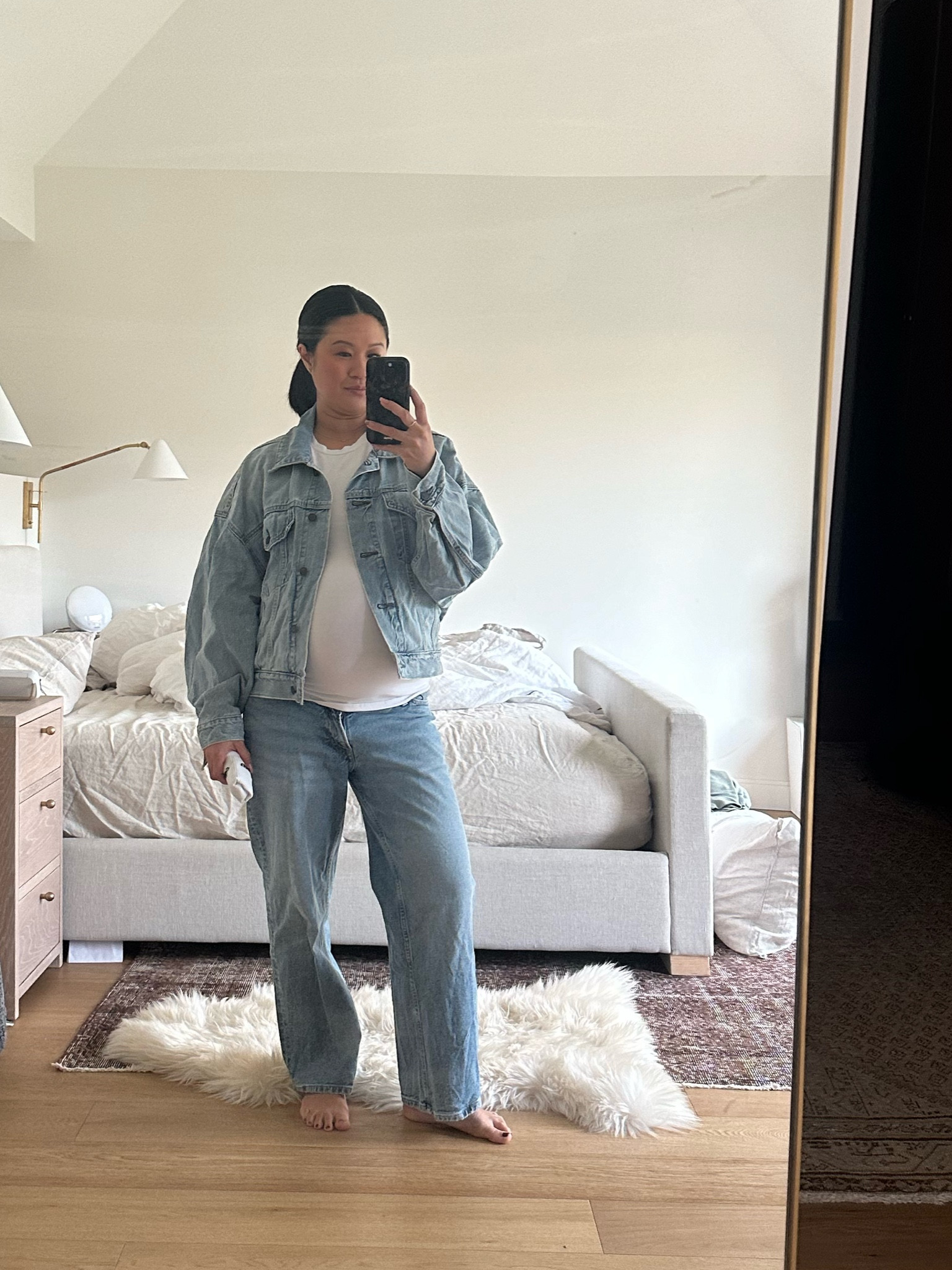 Canadian tuxedo kinda...

*wearing a S in jacket - oversized. 
Mules - own and wore with this. 
Jeans - sizes up to a S 

#LTKautumn #LTKmaternity