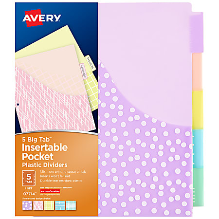 Avery® Dividers For 3 Ring Binders, 5-Tab Binder Dividers, Plastic Binder Dividers With Pockets,... | Office Depot and OfficeMax 