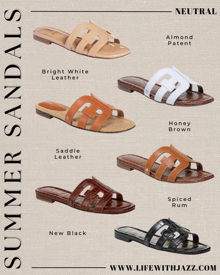 Summer sandal roundup: Sam Edelman bay cutout slide sandal in a few of my favorite colors 

- true to size 
- the saddle leather color has been my go-to sandal for years now! I recently picked up the ‘new black’ color as well 

#LTKshoecrush #LTKSeasonal