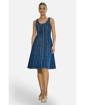 Women's Stretch Denim Panel Fitted Dress | Macy's