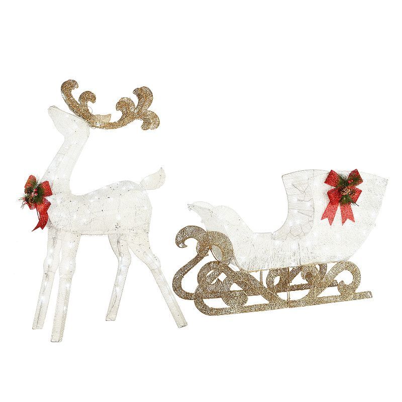 National Tree Company Prelit 48" White & Gold Sisal Reindeer and 24" Sleigh Outdoor Christmas Hol... | Target