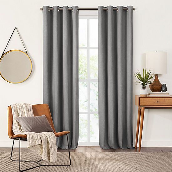 Fieldcrest Devin Solid Cotton Chambray Energy Saving 100% Blackout Grommet-Top Single Curtain Pan... | JCPenney