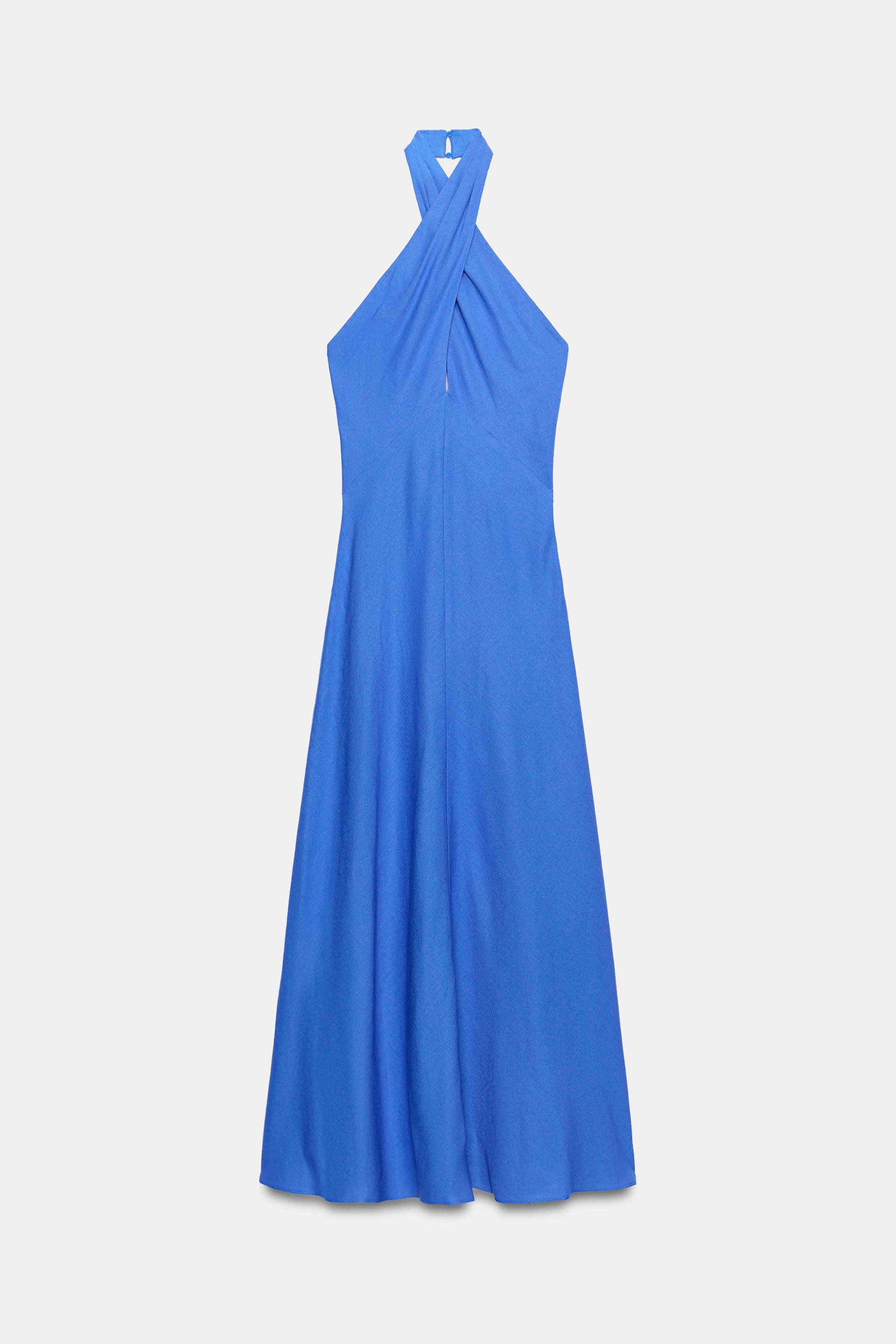 LINEN HALTER MIDI DRESS | Zara US