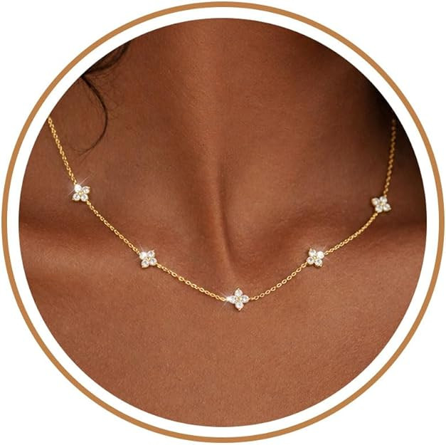 FUNEIA Dainty Silver Gold Necklaces for Women Trendy Non Tarnish 14K Gold Plated Cubic Zirconia N... | Amazon (US)