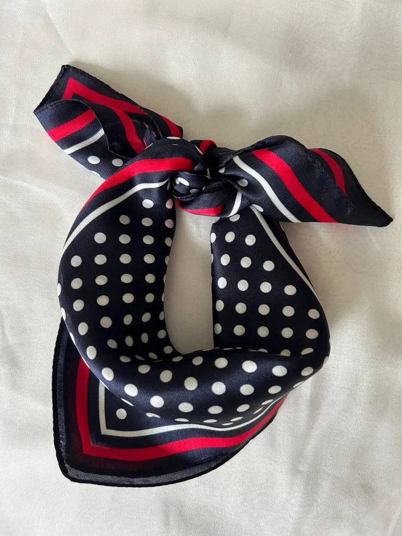 Mulberry Silk Scarf: Deep Navy Blue Polka Dots Neckerchief (21" X 21") - Etsy | Etsy (US)