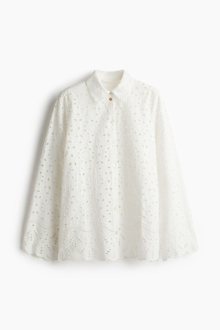 Eyelet Embroidered Shirt - White - Ladies | H&M US | H&M (US + CA)