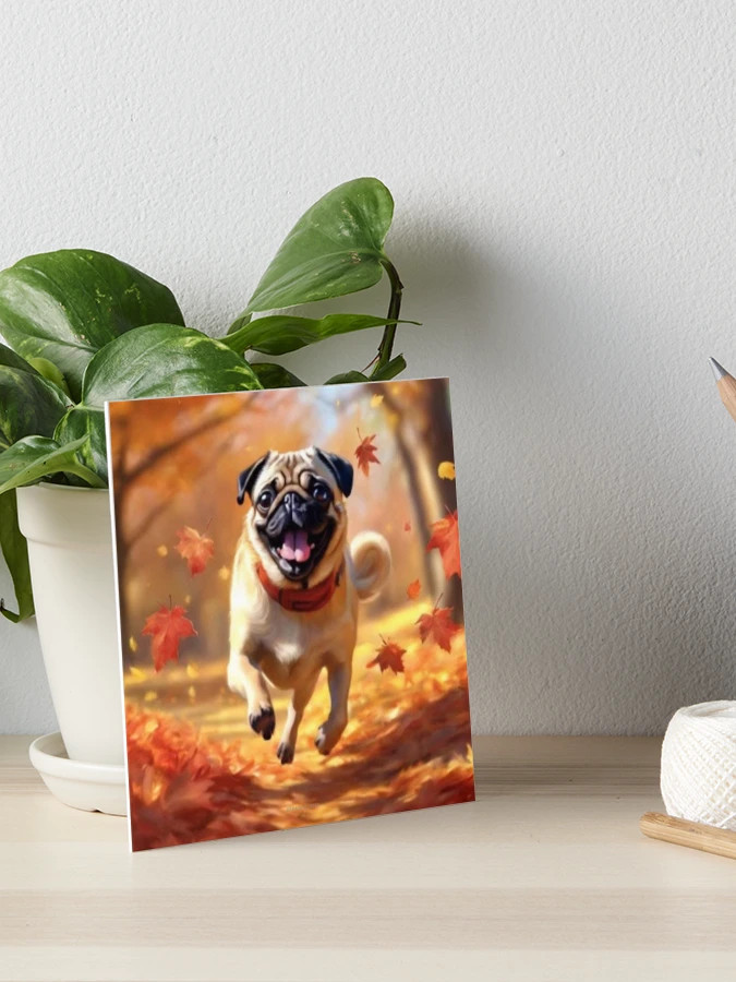 Fawn Fall Pug Leaves Art Board Print | Redbubble (US)