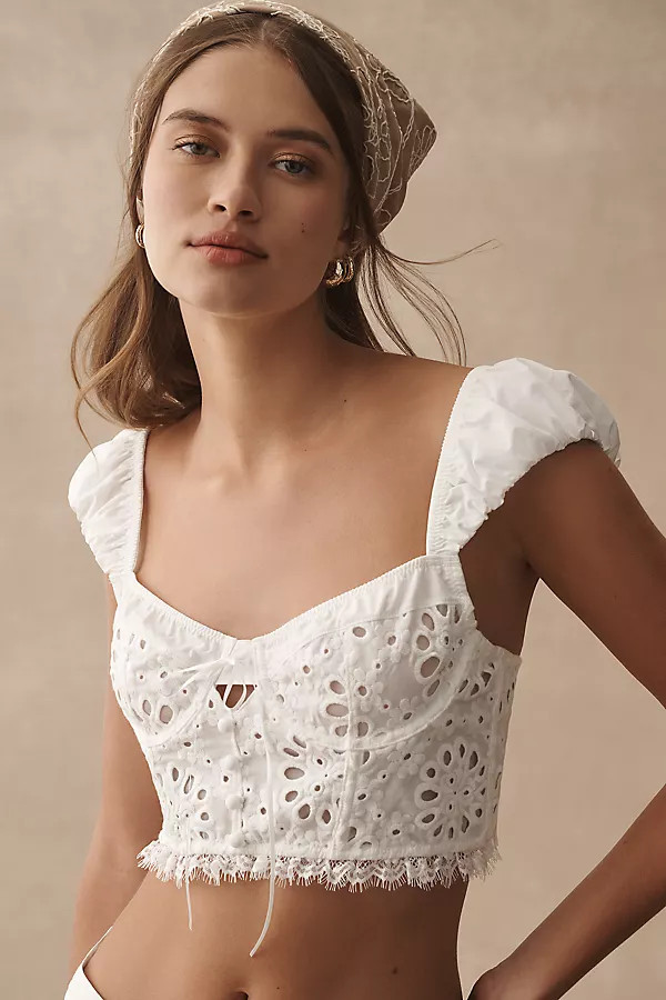 Puff-Sleeve Eyelet Corset Top | Anthropologie (US)