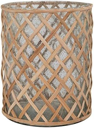 Creative Co-Op Recycled Glass Rattan Wrapped Hurricane Vase, 9" L x 9" W x 11" H, Natural | Amazon (US)