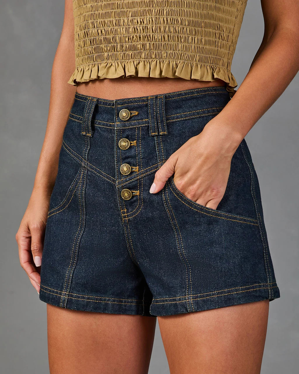 Slate Morning Denim Mid Rise Shorts | VICI