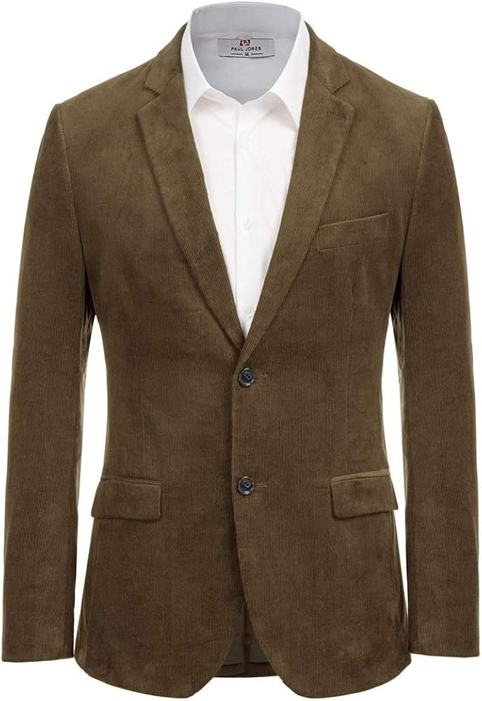 PJ PAUL JONES Mens Corduroy Blazer Jackets Slim Fit Two Button Casual Sports Coat | Amazon (US)