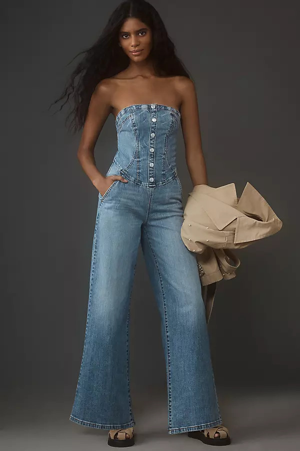 Pilcro Strapless Denim Corset Jumpsuit | Anthropologie (US)