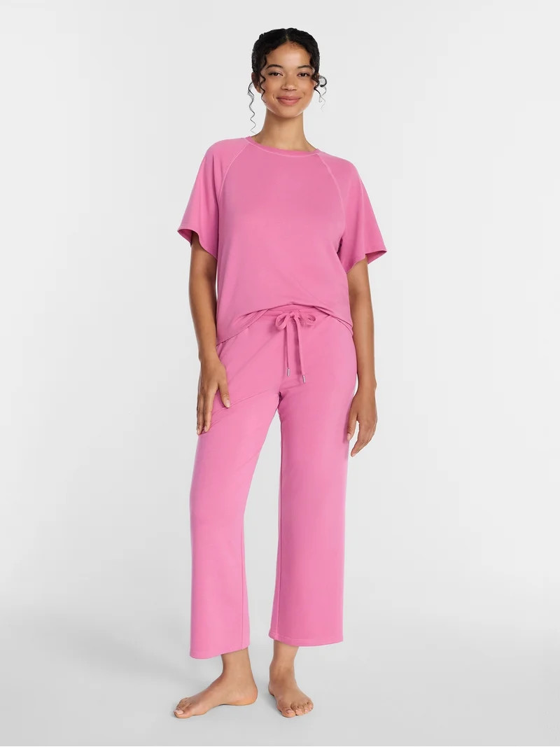 Joyspun Women's French Terry Knit Sleep Capri Pants, 25\u201d Inseam, Sizes XS-3X | Walmart (US)