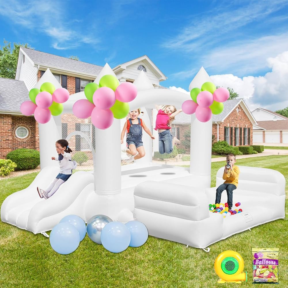 White Bounce House, Inflatable Bounce Castle with Blower, Blow Up Bouncy Castle with Rest Chairs,... | Amazon (US)