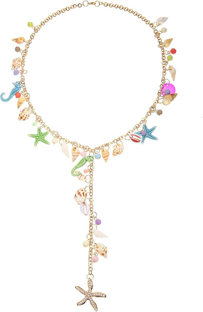 Shell Starfish Necklace, Conch Statement Chunky Y Necklace Mermaid Costume Jewelry Beach Jewelry ... | Amazon (US)