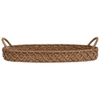 Decorative Oval Woven Seagrass Tray with Handles - Overstock - 33786704 | Bed Bath & Beyond