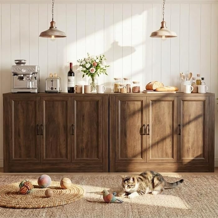78" Modular Buffet Sideboard Cabinet Set of 2, Large Coffee Bar Station with Adjustable Shelves &... | Amazon (US)