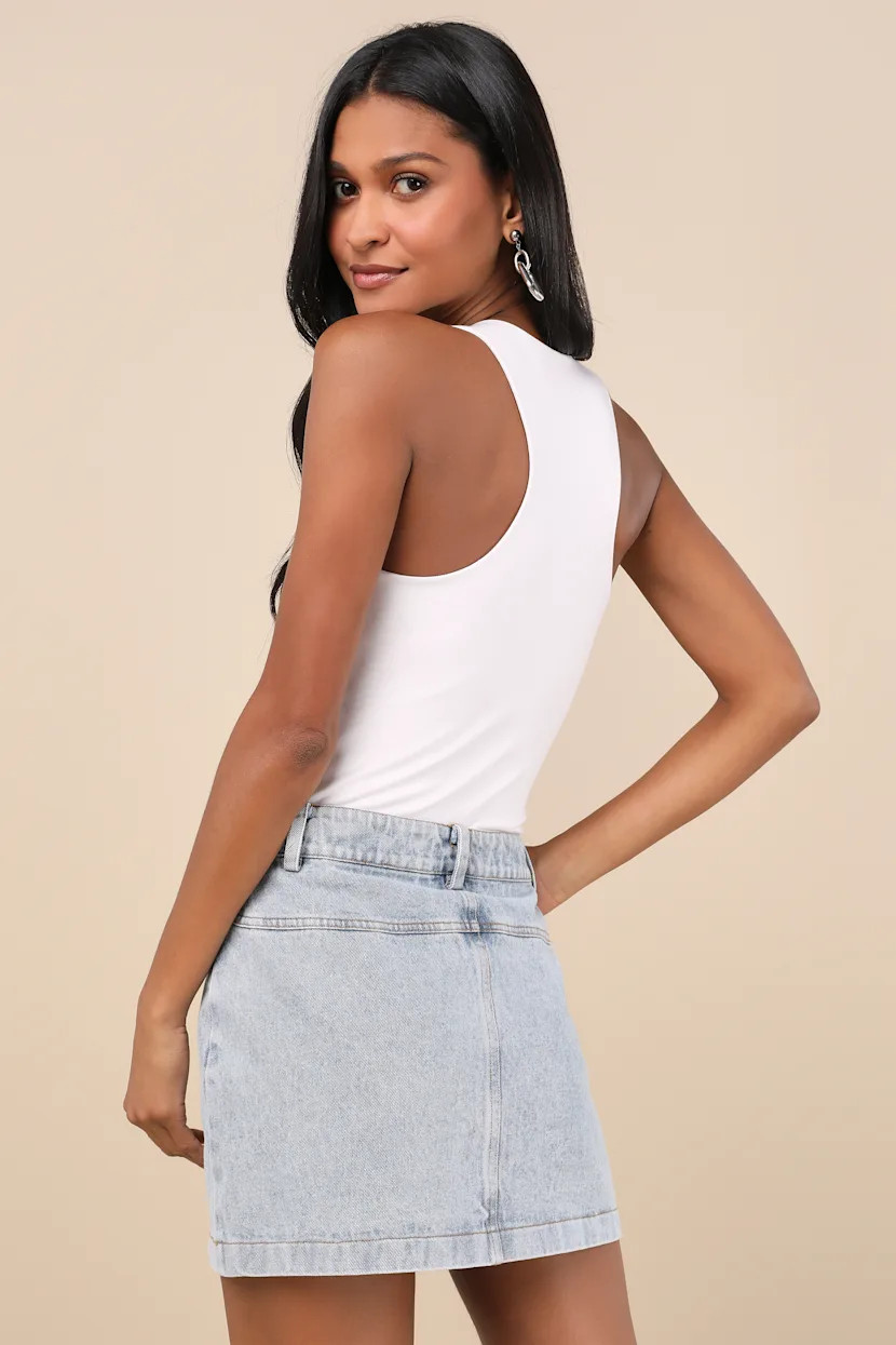 Adaya Light Wash Denim High-Rise Micro Mini Skirt | Lulus