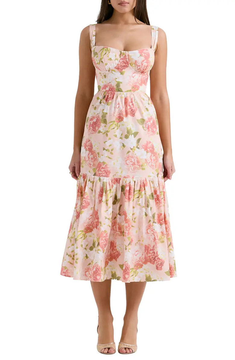 Elia Floral Stretch Cotton Blend Corset Sundress | Nordstrom