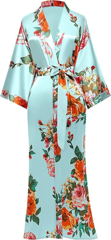 BABEYOND Kimono Robe Long Floral Bridesmaid Wedding Bachelorette Party Robe 53 Inches | Amazon (US)