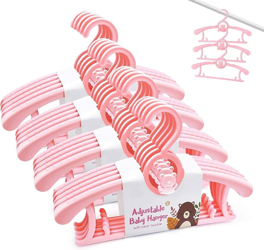 HGYZE Baby Hangers for Closet 20pcs, Pink Kids Clothes Hanger Plastic, 11-14" Adjustable Bulk Per... | Amazon (US)