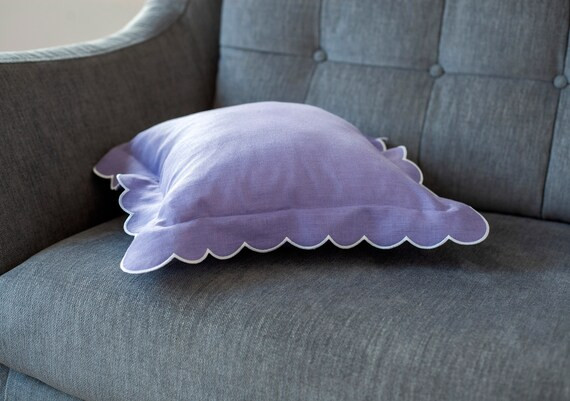 Pure Linen Pillow Cover With Scallop Edges in White for Home - Etsy | Etsy (US)