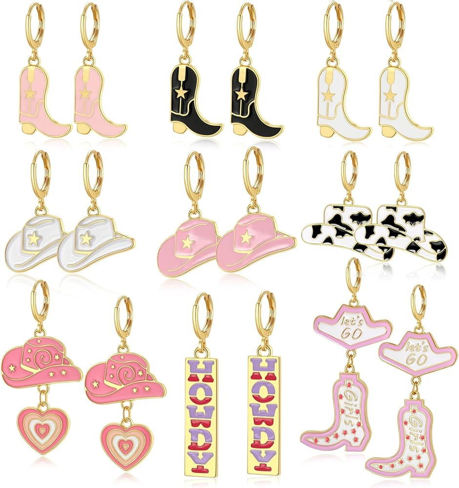 Cowgirl Earrings,Cowboy Boot Earrings,Western Cowgirl Boot Hat Dangle Earrings Gift | Amazon (US)