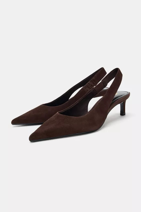 SUEDE KITTEN HEEL SLINGBACK SHOES | Zara UK