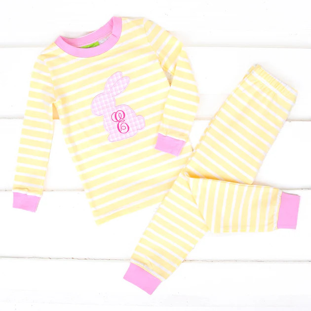 Pink Bunny Yellow Stripe Pajamas | Classic Whimsy