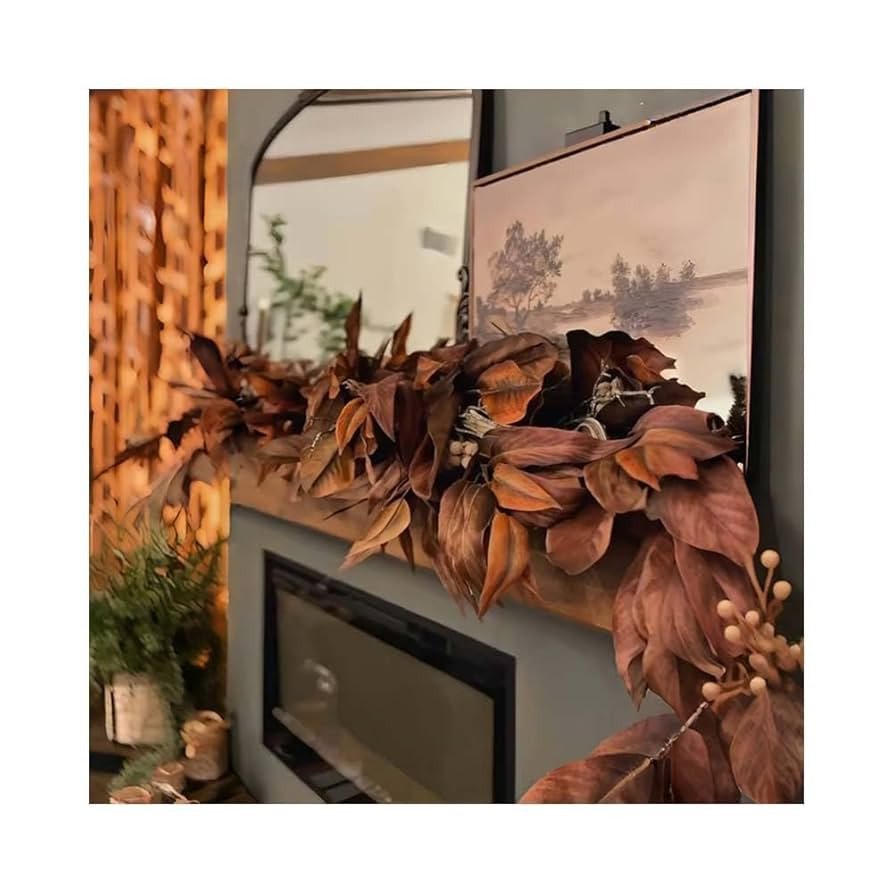 Brown Magnolia Leaf Garland, 6Ft Autumn Artificial Seeded Garland, Berries Artificial Garlands UV... | Amazon (US)