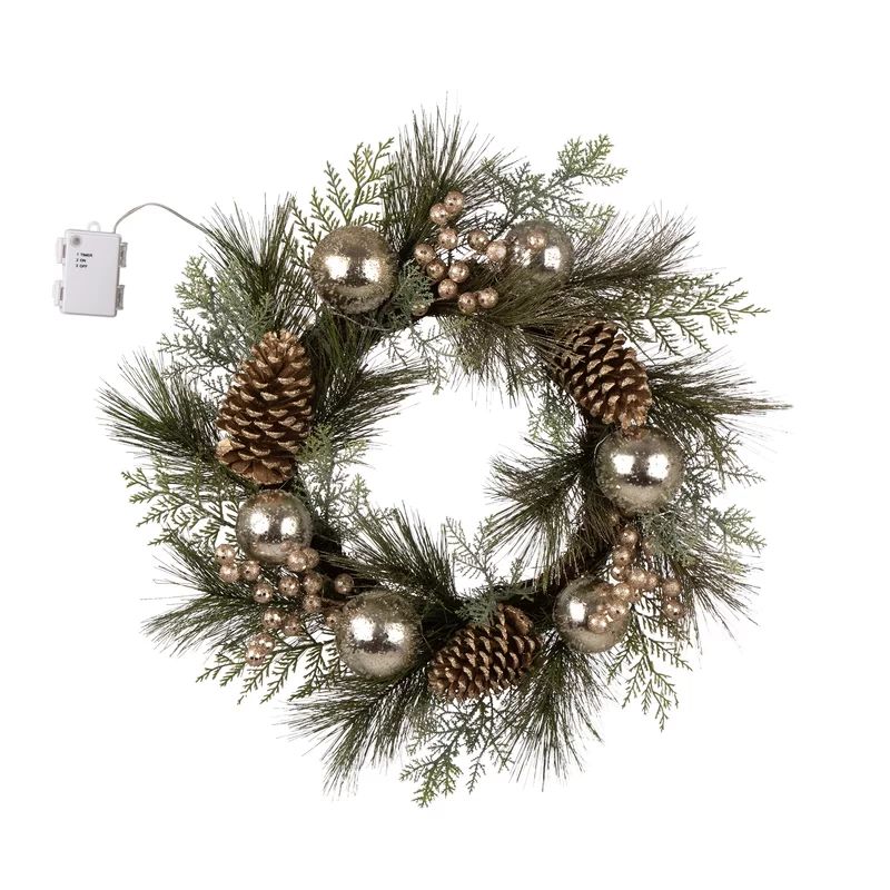 Berry Holly 24" Lighted PVC and PE Blend Wreath | Wayfair North America