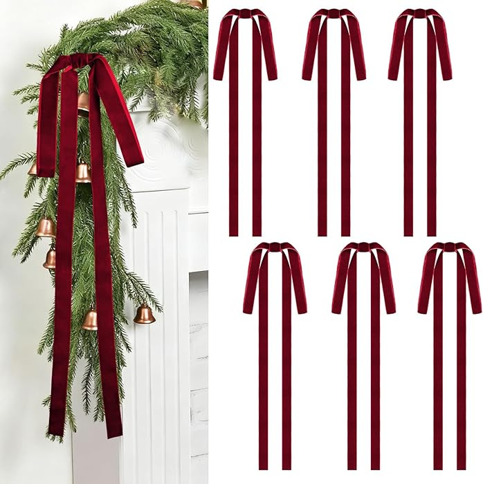 Long Velvet Christmas Bows for Swag, Staircase, Mantel - 15x24 Inch Pre-Tied Ribbon Bows for Garl... | Amazon (US)