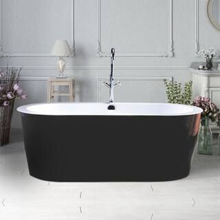 Vanity Art Cholet 67 in. Acrylic Flatbottom Freestanding Bathtub in Black and White VA6812-BL - T... | The Home Depot