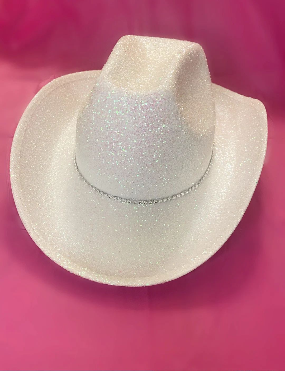 White Glitter Cowboy Hat with Rhinestone Band | Etsy (US)