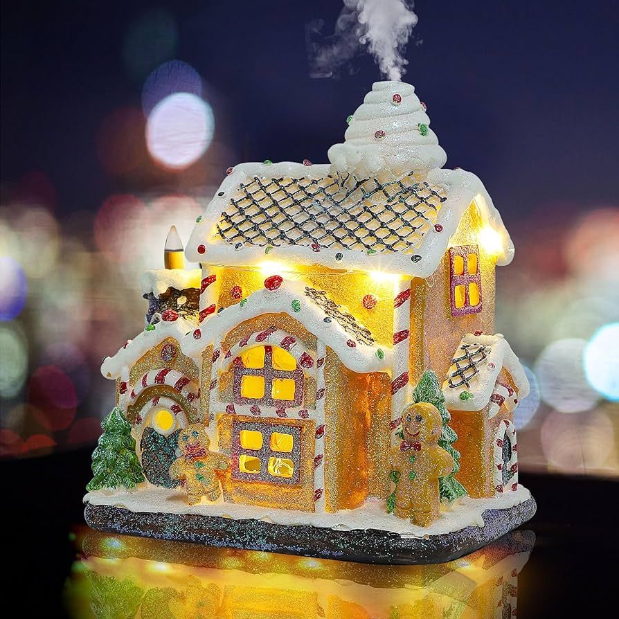 Lulu Home Christmas Gingerbread House Backflow Incense Holder, Lighted Resin Village House with Ging | Amazon (US)