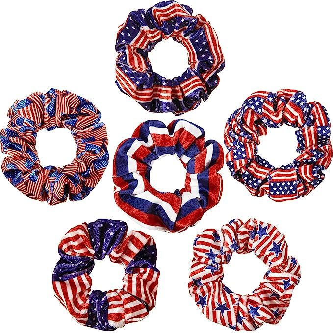 6 Pieces American Flag Rainbow Pride Full Harvest Thanksgiving Hair Scrunchies Velvet Elastics Ha... | Amazon (US)