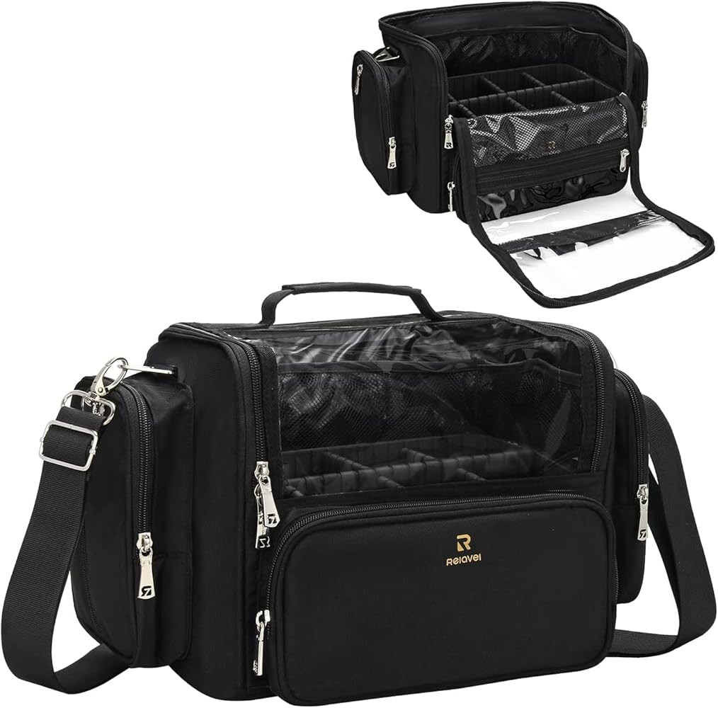 Makeup Brush Bag, Clear Makeup Brush Holder with Lid, Extra Large Capacity Travel Cosmetic Bag Ma... | Amazon (US)