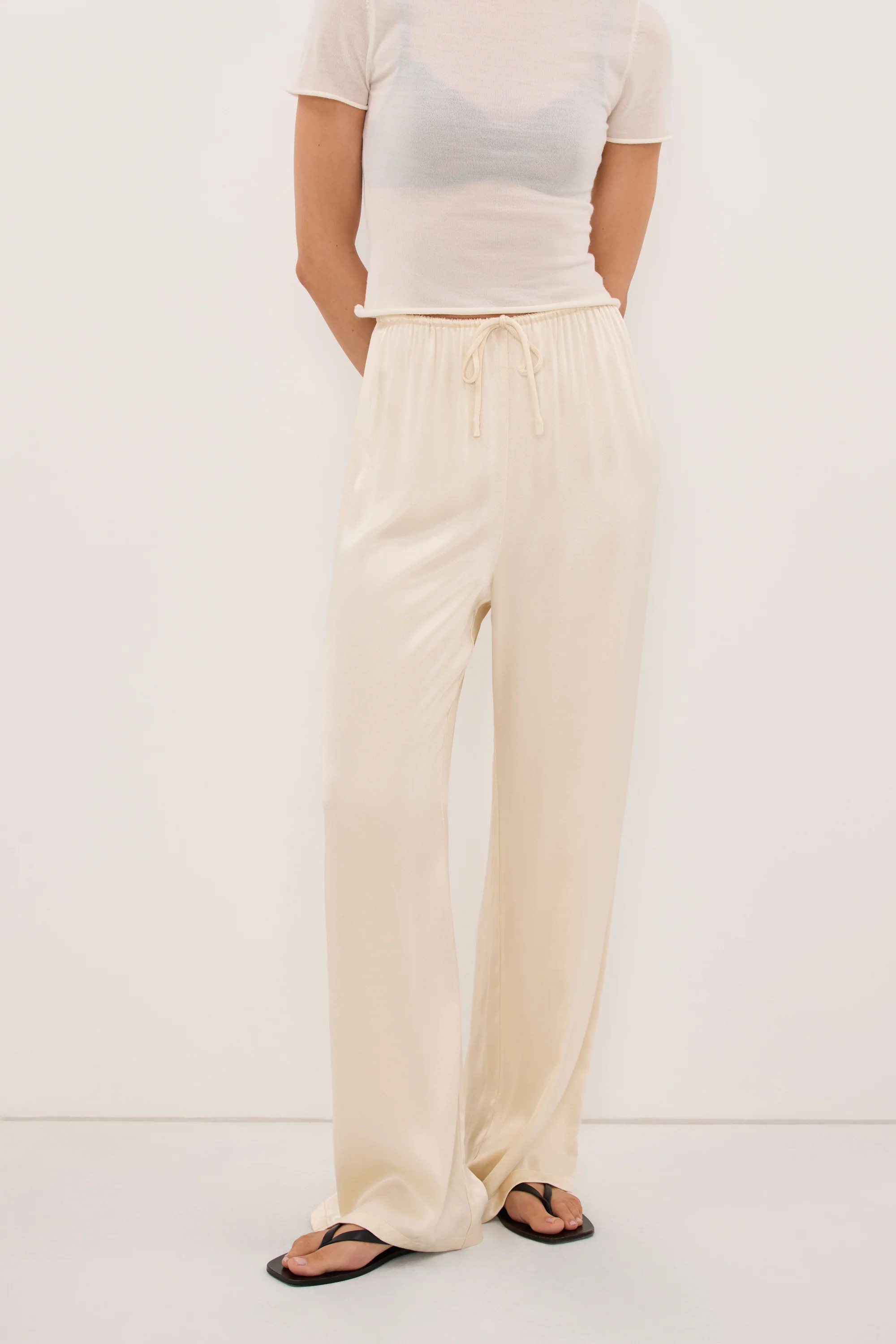 MYA CREAM SATIN PANT | DISSH