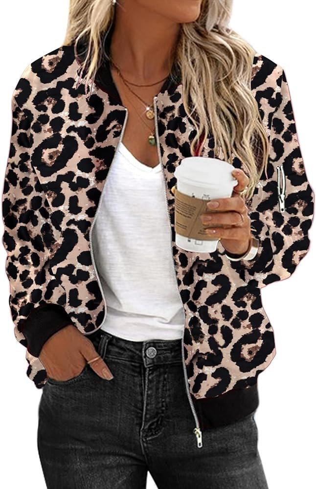 Zeagoo Women's Bomber Jacket Casual Coat Zip Up Spring Fall Clothes with Pockets S-XXL | Amazon (US)