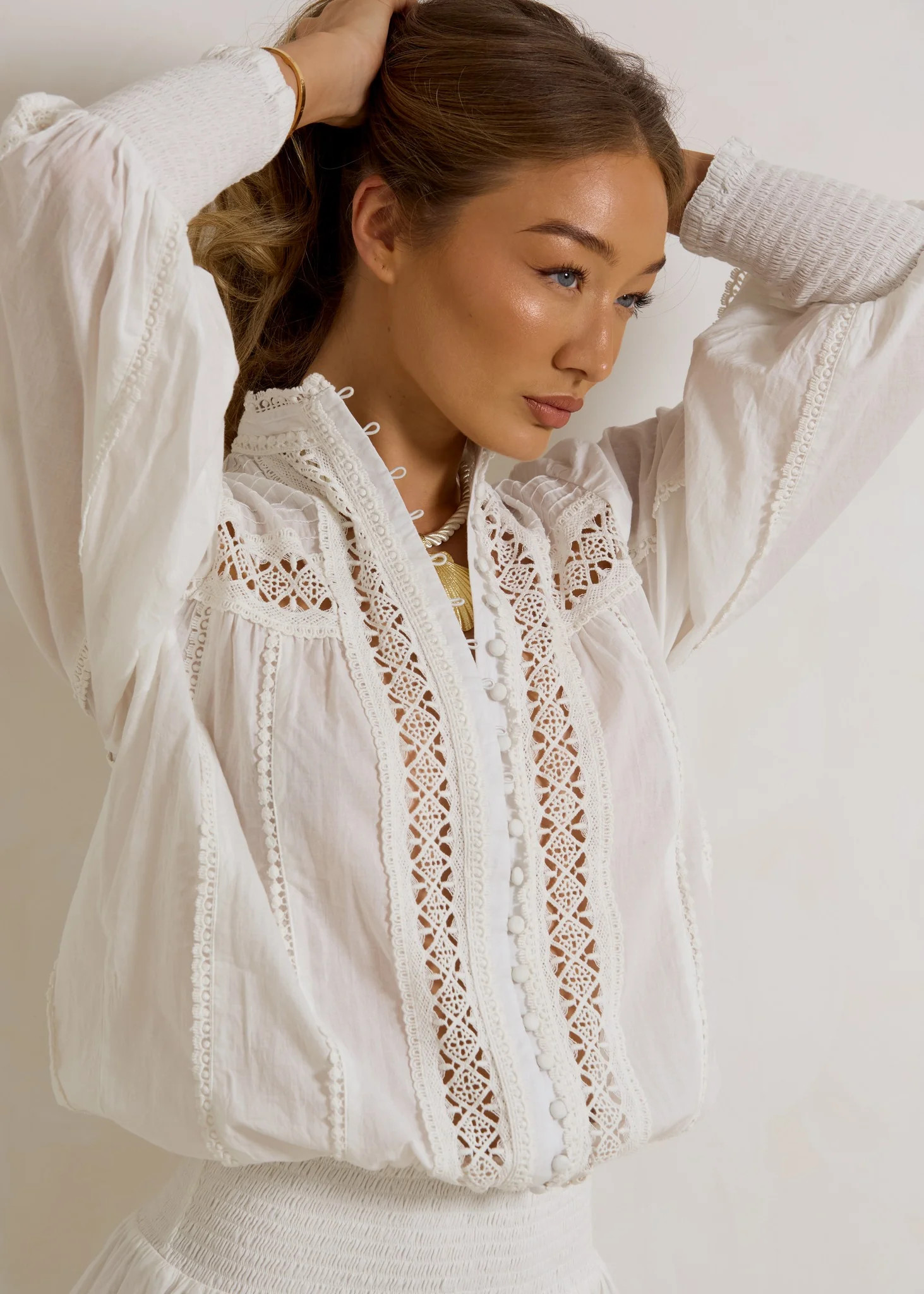 Lace Trimmed Cotton Mini Dress Moncur in White | outdazl