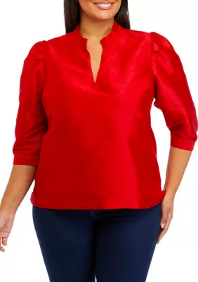 Crown & Ivy™ Plus Size Blouson Sleeve Ruffle Neck Top | Belk