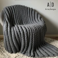 Modern Extra Chunky Knit, Hand Crocheted Blanket | Gray | Etsy (US)